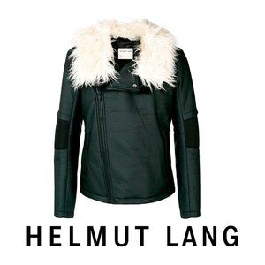 Helmut Lang Black Film Coating Material Faux Fur Men's Size M Moto Jacket